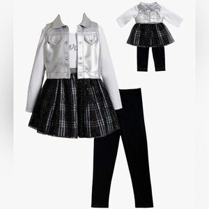 DOLLIE & ME SPARKLE Girls' Dress & Legging Set with Matching Doll Outfit-Size 8